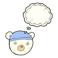 cartoon polar bear cub wearing hat with thought bubble N3