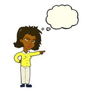 cartoon woman pointing with thought bubble N91