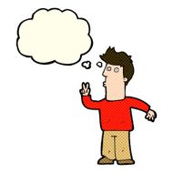 cartoon man giving peace sign with thought bubble N23