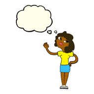 cartoon woman waving with thought bubble N141