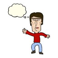 cartoon angry man waving warning with thought bubble N5