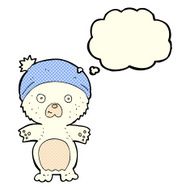 cartoon cute polar bear in hat with thought bubble N3