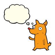 cartoon little dog waving with thought bubble N4