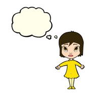 cartoon girl in dress with thought bubble N5