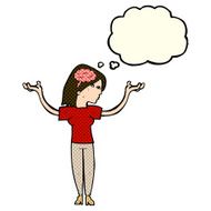 cartoon intelligent woman with thought bubble N8