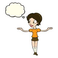 cartoon woman with arms spread wide thought bubble N5