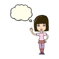 cartoon woman waving with thought bubble N142