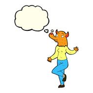 cartoon dancing fox woman with thought bubble N3