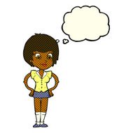 cartoon pretty woman with hands on hips thought bubble N9