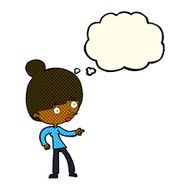 cartoon woman pointing with thought bubble N92