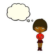 cartoon woman waiting patiently with thought bubble N5