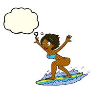 cartoon surfer girl with thought bubble N8