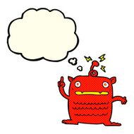 cartoon weird little alien with thought bubble N9