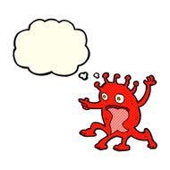 cartoon weird little alien with thought bubble N10