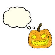 cartoon spooky pumpkin with thought bubble N9