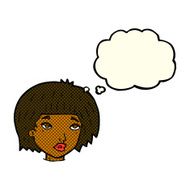cartoon bored looking woman with thought bubble N4