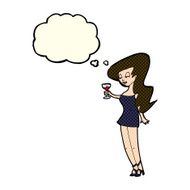 cartoon woman at party with thought bubble N8
