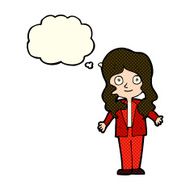 cartoon friendly business woman with thought bubble N5