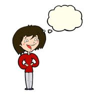 cartoon excited woman with thought bubble N56