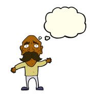 cartoon worried old man with thought bubble N9