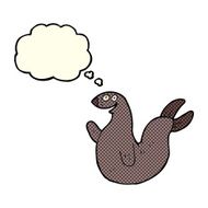 cartoon happy seal with thought bubble N9