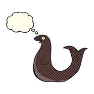cartoon happy seal with thought bubble N10