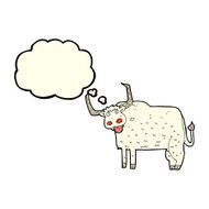 cartoon hairy cow with thought bubble N5
