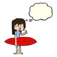 cartoon surfer girl with thought bubble N9