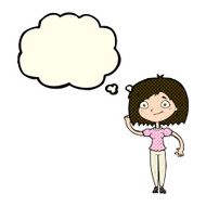 cartoon woman waving with thought bubble N144