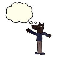 cartoon waving wolf with thought bubble N6
