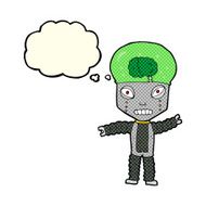 cartoon future robot with thought bubble N4