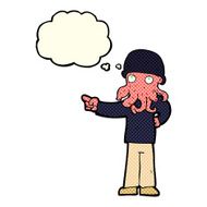 cartoon alien monster man with thought bubble N9