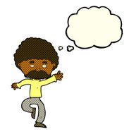 cartoon mustache man disco dancing with thought bubble N5