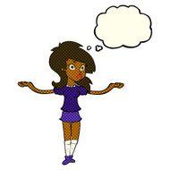 cartoon confused pretty girl with thought bubble N5