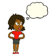 cartoon woman with hands on hips thought bubble N90
