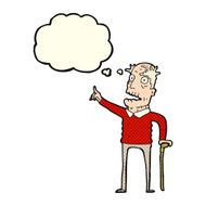 cartoon old man with walking stick thought bubble N3