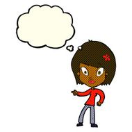 cartoon pretty woman pointing with thought bubble N17