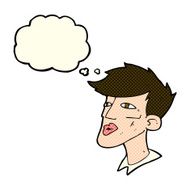 cartoon male model guy with thought bubble N5