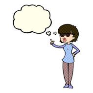 cartoon woman wearing spectacles with thought bubble N19