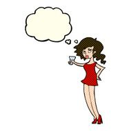 cartoon woman at party with thought bubble N9