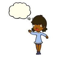 cartoon woman waving with thought bubble N145