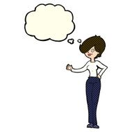 cartoon woman waving with thought bubble N146