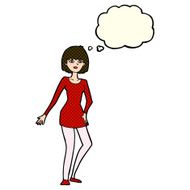 cartoon woman in dress with thought bubble N18
