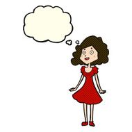cartoon happy woman in dress with thought bubble N12