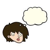cartoon surprised female face with thought bubble N27