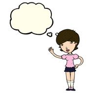 cartoon girl waving with thought bubble N13