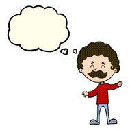 cartoon happy man with mustache thought bubble N5