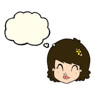cartoon happy female face with thought bubble N75