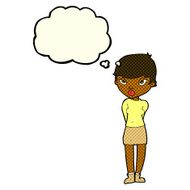cartoon shy woman with thought bubble N21