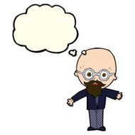 cartoon genius scientist with thought bubble N5